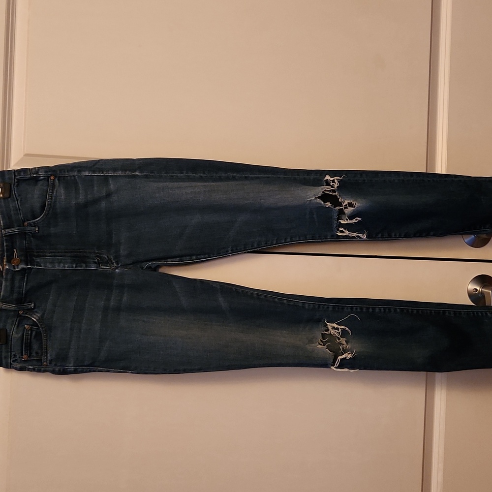 MOTHER Midnight Blue Ripped Skinny Jeans